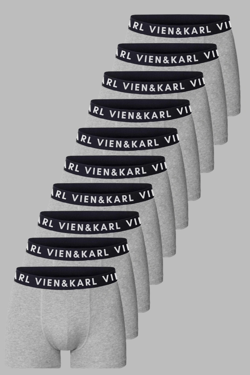 Vien&Karl Erkek Gri 10'lu Paket Düz Likralı Boxer Şort 10'lu Gri