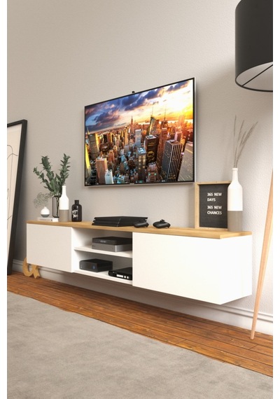 B3 Concept Nort Serisi Beyaz & Safir Meşe 2 Kapaklı Duvar Tipi Tv