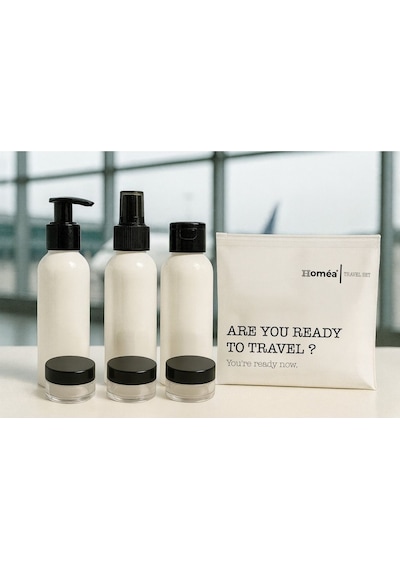 Royalgross Plastik Seyahat Boy 100ml Beyaz Şişe Ve Kavanoz 6 Lı Set Çantalı Seyahat Kiti