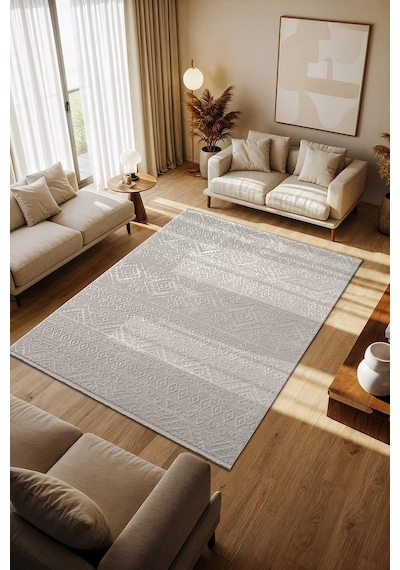 Cotto Motto Tt008g Gri Halı Modern Geometrik Desen Pamuk Taban Yıkanabilir Salon Mutfak Halısı