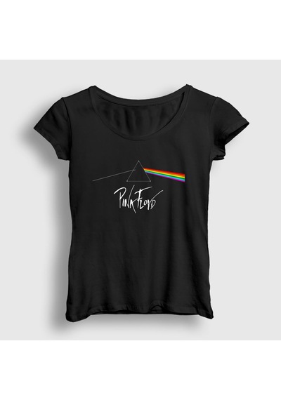 Presmono Kadın Refraction Pink Floyd T-shirt Siyah