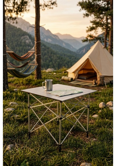 Baycamp Alüminyum Katlanır Orta Boy Kamp Masası Y:70xg:70xd:70 Cm Gri