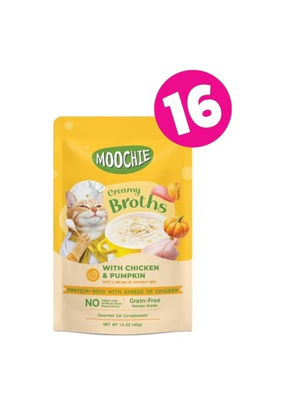Moochıe Tavuklu ve Bal Kabaklı Yetişkin Kedi Çorbası 16 x 40 G