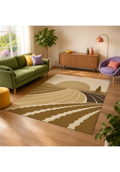 Kartela Halı Güneş Tarlası Manzaralı Modern Halı Hardal Sarısı Kaymaz Taban 120x180 Cm