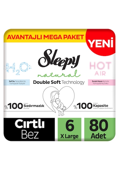 Sleepy Natural Double Soft Avantajlı Mega Paket Bebek Bezi 6 Numara Xlarge 80 Adet