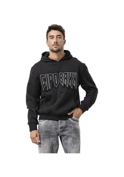 Cipo & Baxx Erkek Kapüşonlu Sweatshirt Siyah Regular Fit Cl601