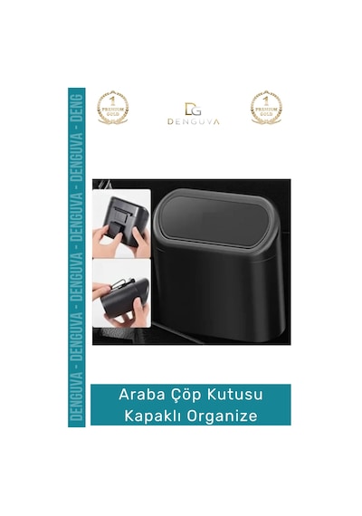 Otoaksesuar Araç İçi Ergonomik Hijyenik Dayanıklı Otomobil Çöp Kutusu Kapaklı Organize Siyah