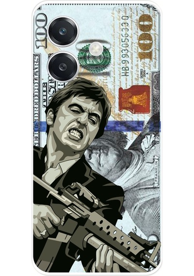 Oppo A3 Uyumlu Scarface Dolar Tasarımlı Baskılı Silikon Kılıf Renkli