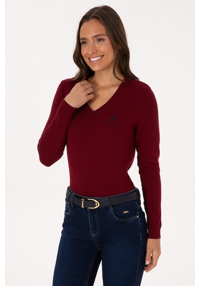 U.S. Polo Assn. Kadın Bordo V Yaka Basic Kazak 50307712-VR014
