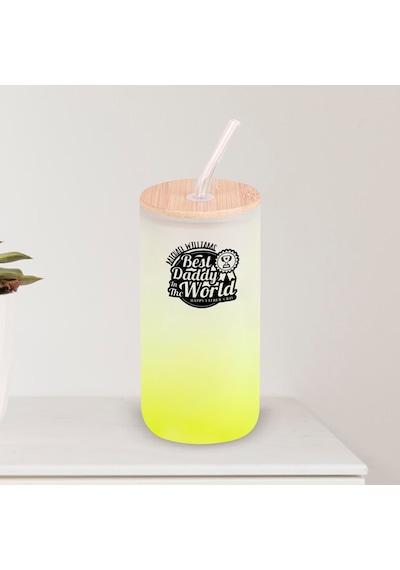 Bk Gift İsimli Dad Tasarımlı Sarı Renk Pipetli Buzlu Cam Bardak 600ml - 3, Babaya Hediye, Doğum Günü Hediyesi Kobitmeyen137855 Bk Gift
