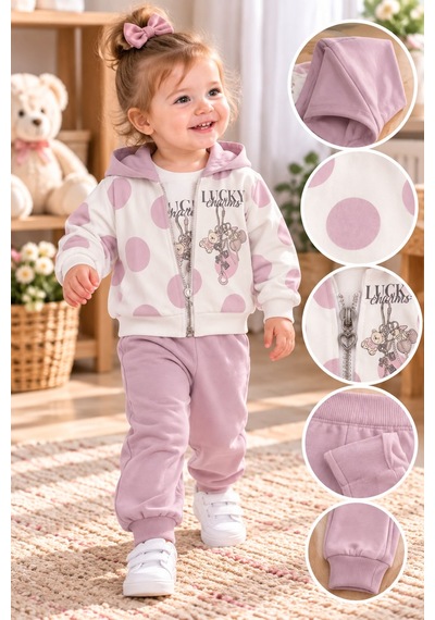 Babywood Lucky Baskılı Kız Üçlü Takım 9-24 Aylık -dü26760331 - Gül Kurusu