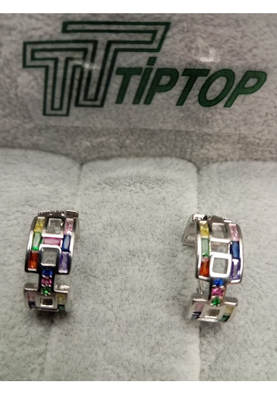 Tiptop/ Gümüş Renk Zirkon Taşlı Küpe Gümüş - Çok Renkli