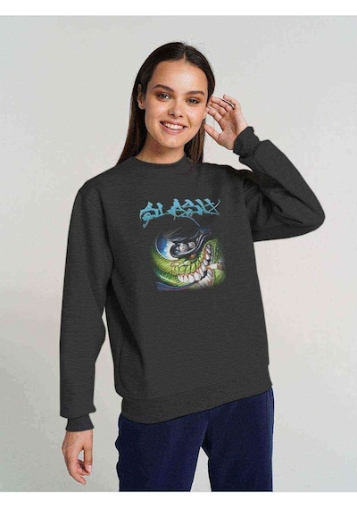 Snake Metal Rock Muzik Baskılı Füme Antrasit Kadın Sweatshirt