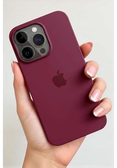 Iphone 15 Pro Max Uyumlu Kılıf Logolu Lansman Soft Içi Kadife Silikon Kapak Bordo