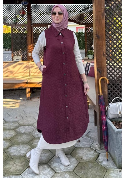 Rabia Şamlı Safir Kapitone Yelek Bordo Çok Renkli