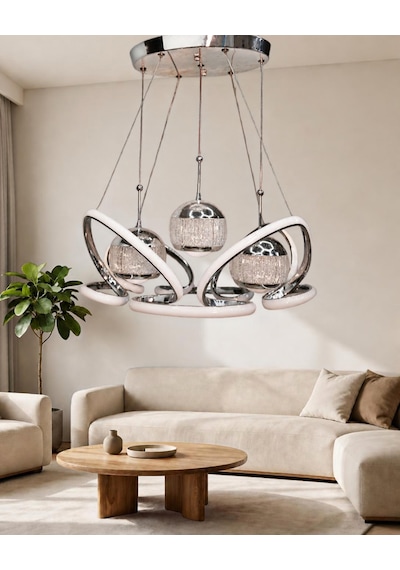 Kelebek 4 Lü Büyük Modern Ledli Avize 3 Renk Power Ledli Krom Kaplama Kumandalı Yatak Odası Salon Mutfak