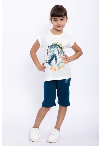 Us Polo Assn 1049 Pamuklu Kısa Kol Kız Çocuk Şort Pijama Takımı (537689018) Beyaz