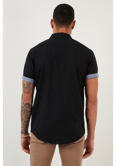 Buratti Pamuklu Slim Fit Düğmeli Yaka Kısa Kollu Erkek Gömlek Cf21S112546 Siyah