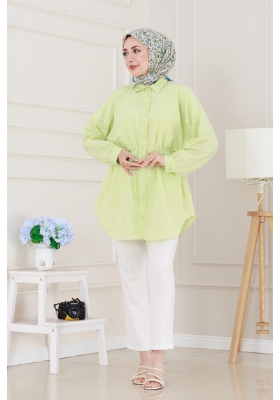 Sevitli Önü Ekli Bol Kalıp Tunik-sarı-5205 Sarı