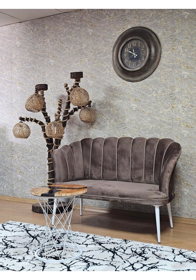 Zafir İkili Papatya Çay Seti Koltuk Beyaz Boyalı Sivriltme Ayak, Balkon, Salon, Ofis, Koltuk Takımı Kahverengi