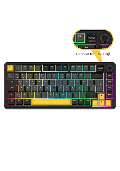 Rampage Kenpachi 75 Ekranlı 2.4g + Bt Wireless Rgb Hot Swap Gasket Oil Switch Türkçe Mekanik Oyuncu Klavyesi