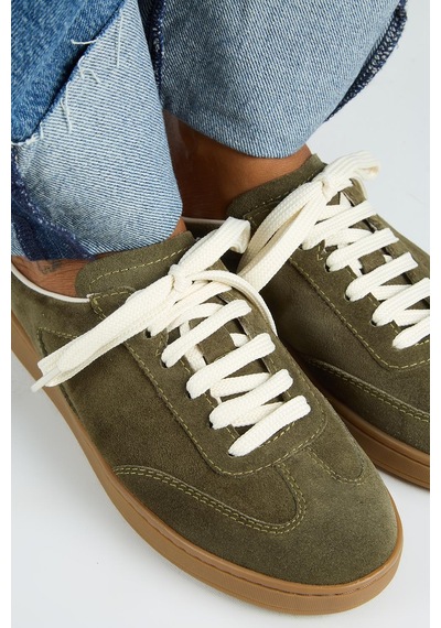 Manijero Krahe Barbella Kadın Hakiki Deri Bağcıklı Sabo Haki Sneakers