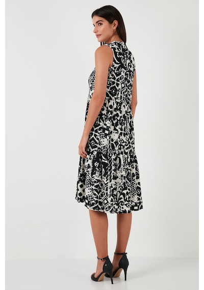 Lela Desenli Regular Fit Kolsuz Bayan Elbise 5865731 Siyah