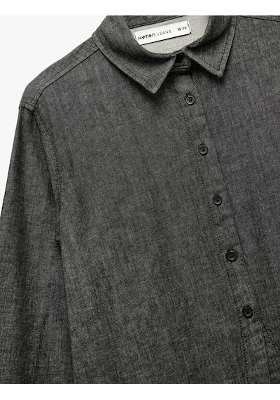 Koton Regular Fit Uzun Kollu Düğmeli Denim Gömlek Gri 6wal60013md Gri