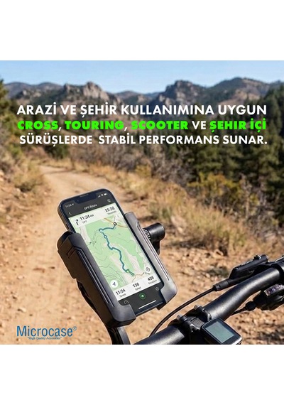 Microcase Bisiklet Ve Motosiklet Ayna Bağlantılı Telefon Tutucu 360 Döner Başlık Kilit Mekanizmalı 3.5-6.8 İnç Uyumlu Kaymaz Silikon Pedli Motor Bisiklet Telefon Tutucu - Al5740 Siyah