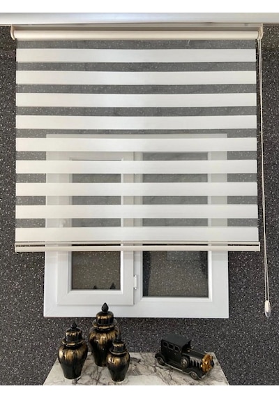 Ithal Bambu Ekru Zebra Stor Perde Eteği Düz 1.kalite Alüminyum Kasa Metal Ayak Ekru