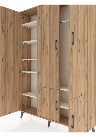 Arges Dolap 7 Raflı 5 Kapaklı Tek Askılı 132x30x195 Çam-çam/a... Çam