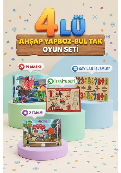 Eğitici Öğterici Ve Eğlenceli 4'lü Frame Yapboz Hikayeli Yapboz Ve Bul-tak Oyun Seti
