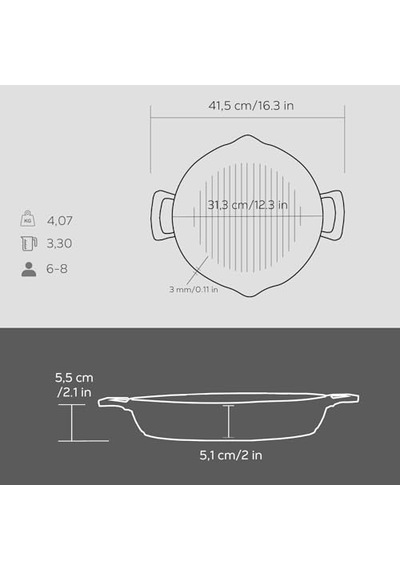 Lava Döküm Yuvarlak Izgara Tava, Metal Kulplu, 32cm, Siyah Genel