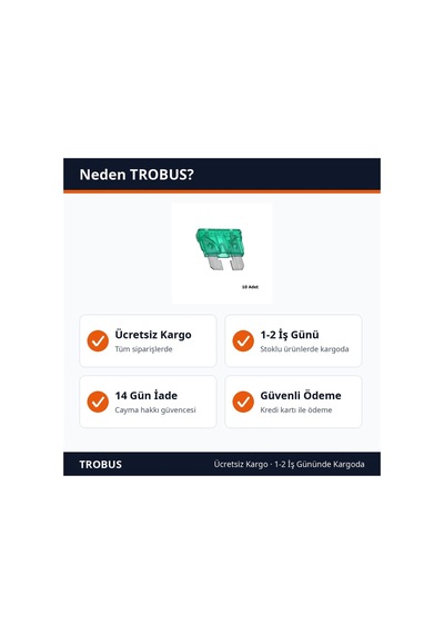 Trobus Oto Sigortası Bıçak Tip Standart Boy 30 Amper Yeşil 10'lu Diğer