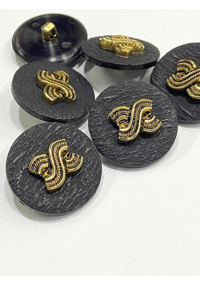 Kaban Mont Düğmesi / Kabartma Gold Detaylı / Siyah 2,7 Cm / Kod:2620