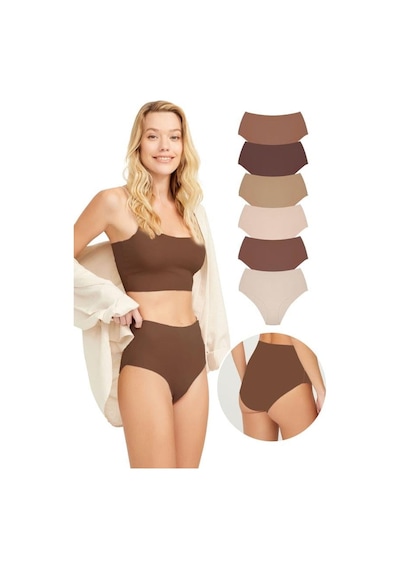 Cottonhill Yüksek Bel Basic Lazer Kesim Bikini Külot 6'lı Paket-2 Model3