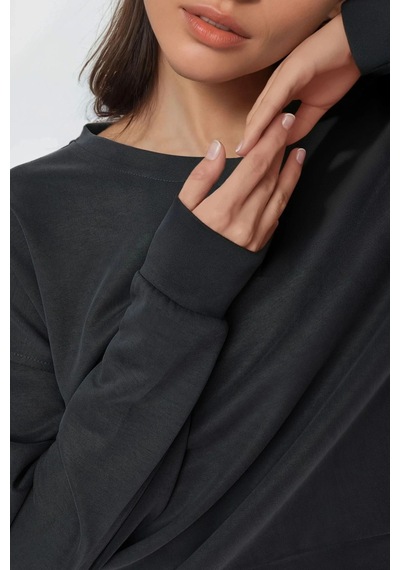Hiccup Busem Rahat Kesim Bisiklet Yaka Modal Sweatshirt Kömür Grisi