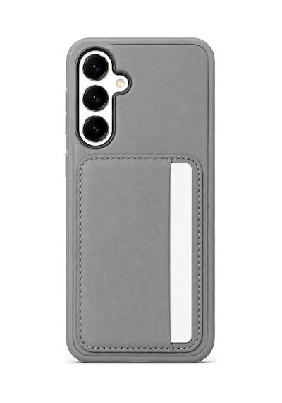 Cardx Samsung S25 Uyumlu Kendiliğinden Vegan Deri Kartlıklı Kamera Korumalı Kılıf Gri