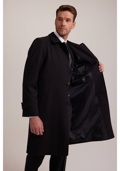 Erkek Siyah Regular Fit Gabardin Pardesü