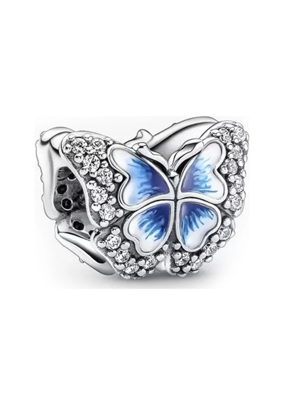 Nur Silver Işıltılı Mavi Kelebek Gümüş Charm Nur-bl00310
