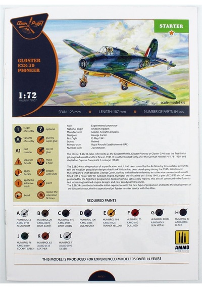 Clear Prop Models 72007 1/72 Ölçek, Gloster E28-39 Öncü Taarruz Jeti, Plastik Model Kiti-55948
