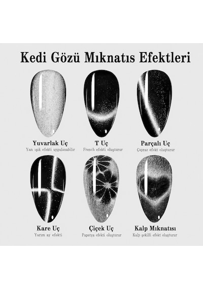 6 Sı Bir Arada Çok Fonksiyonlu Kedi Gözü Oje Mıknatısı Cat Eye Magnet Siyah Mltcat003