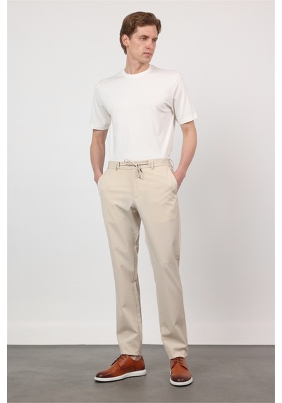 İmza Krem Yan Cep Kendinden Desenli Gofreli Jogger Slim Fit Esnek Pantolon 1003260177