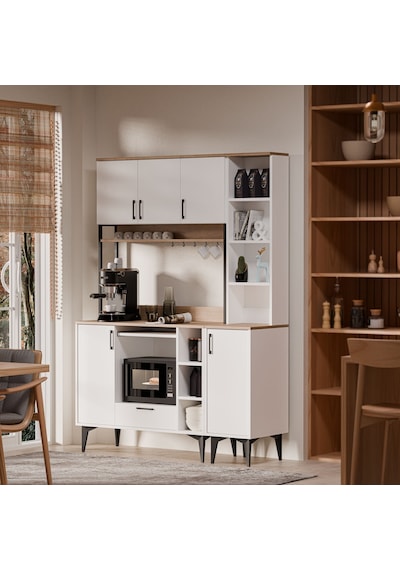 MEZZA SET 5260-5261 COFFEMATE Kahve Köşesi Çok Amaçlı Dolap Kiler Mutfak Dolabı Sepet Beyaz