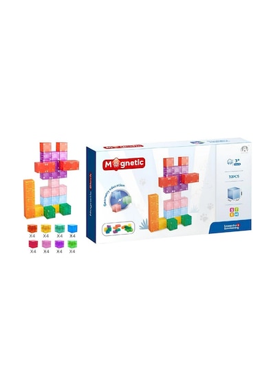 Magnetic Renkli Küp Blok İnşa Seti 32 Parça Geometri Eğitimi Stem 3+ 2 Cm Küpler