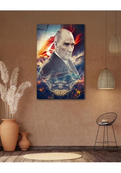 Atatürk Portre Ve Türk Bayrağı Cam Tablo Modern Ev Ofis Salon Hediyelik Büyük Tablo Duvar Dekoru11