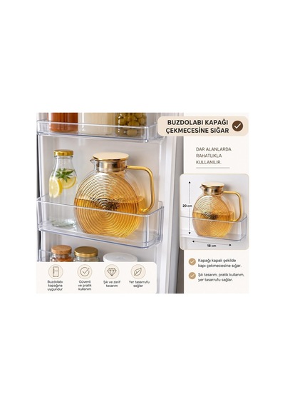 Borosilikat Cam Füme Salyangoz Desenli Sürahi 2500 Ml Buzdolabı Kapağına Uygun
