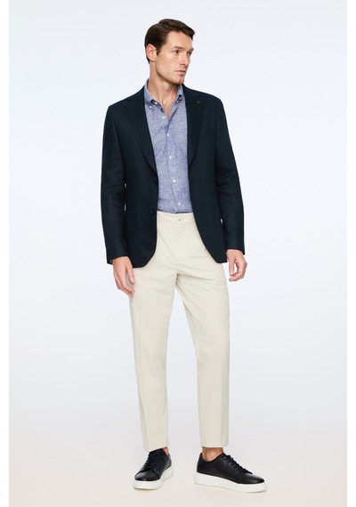 Morven Erkek Lacivert Dokuma Trend Düz Slim Fit Mono Yaka Ceket 26ys002004200 Lacivert