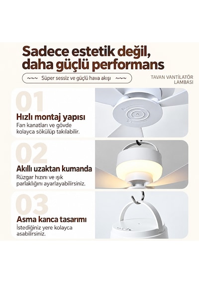 Ezere Aerosnap Led Kamp Tavan Fanı Ve Taşınabilir Şarjlı Tavan Vantilatörü
