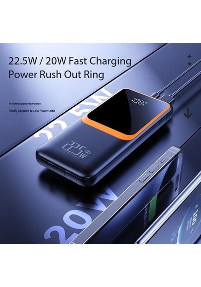 20000 Mh Pd 20w Ve Usb 22.5w Hızlı Şarj Dahili Type C Ve Lightning Kablolu Dünya Standartlarına Uygun Polymer Batar